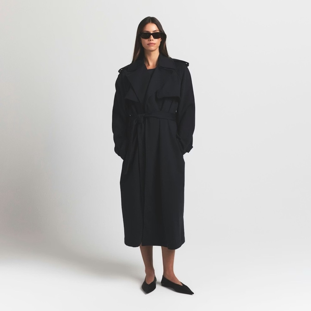 NWT SKIMS boyfriend fleece oversized trench coat size small in Onyx - Picture 2 of 14